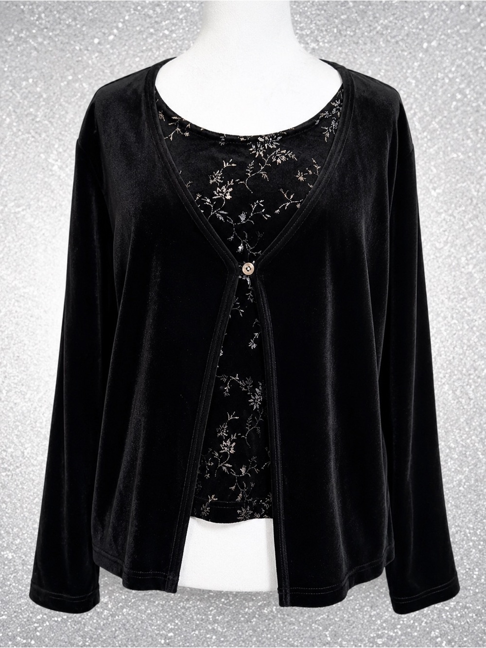 Vintage Studio USA 2-in-1 Velvet Twin Set Look Top XL Made in USA Black
